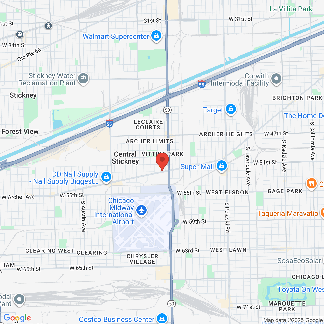 Google map image of our location in 5460 S Archer Ave Chicago, IL